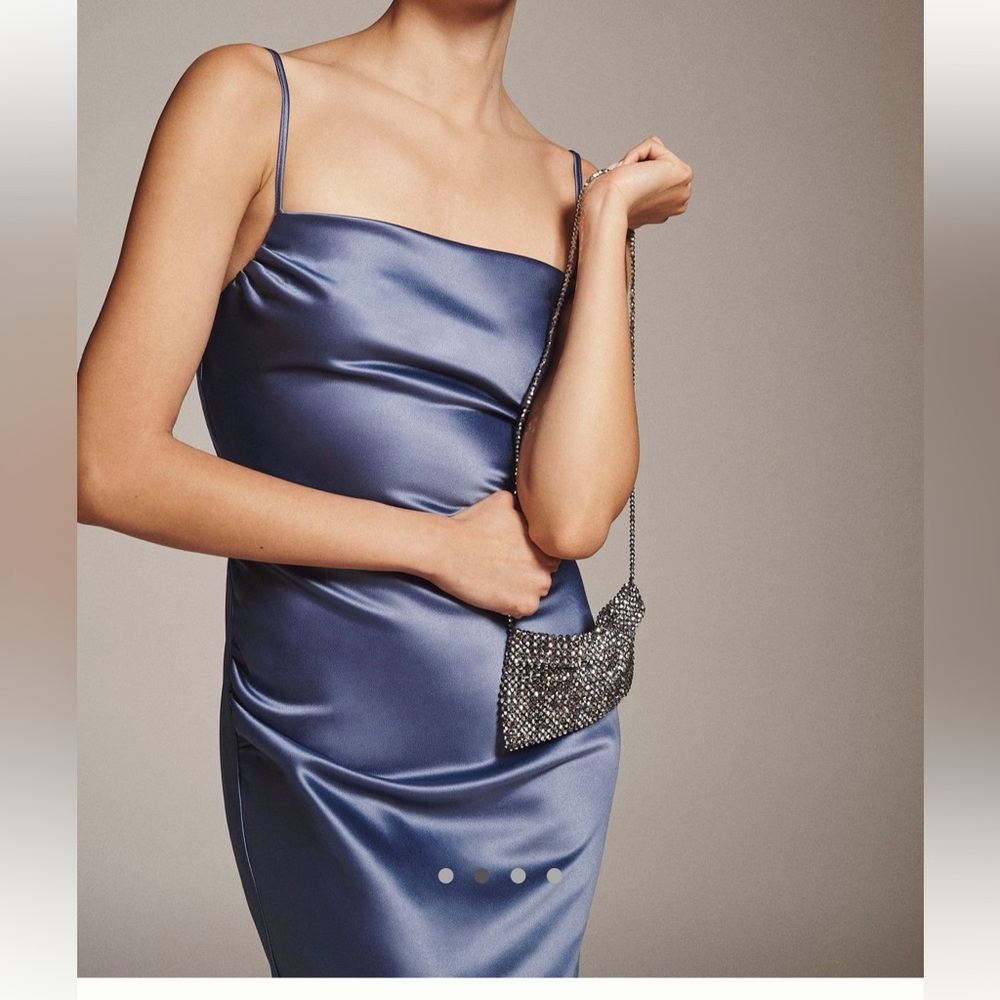 NWT BHLDN Emery Square-Neck Stretch Satin Midi Dress XXL, Slate (blue) - Picture 6 of 14